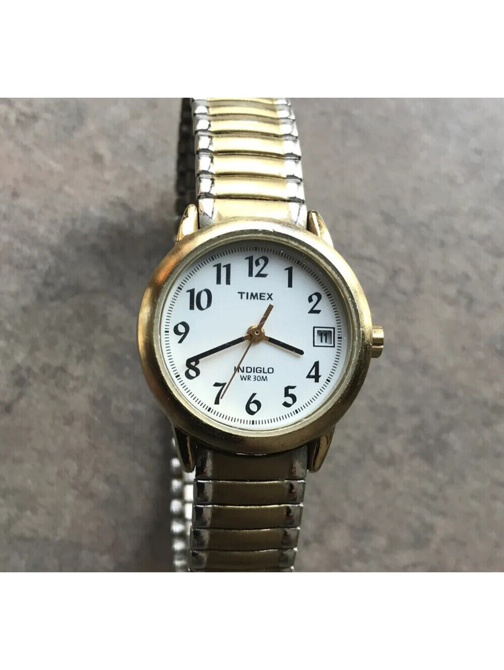 Beautiful Timex Womens Watch Two Tone Gold/Silver Case and Band With Indiglo B-P